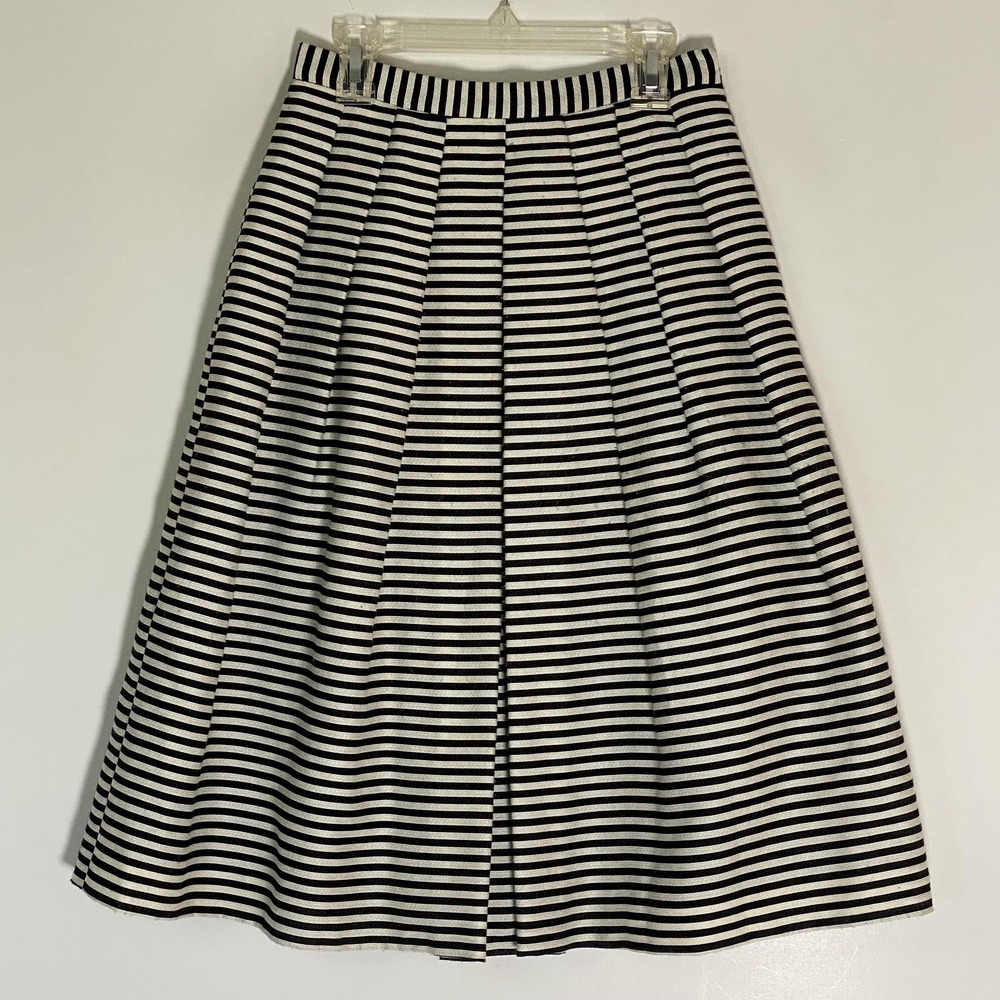 Gianni Bini Skirt Womens XS Black‎ White Stripe Pleated A-Line Knit Lined Midi